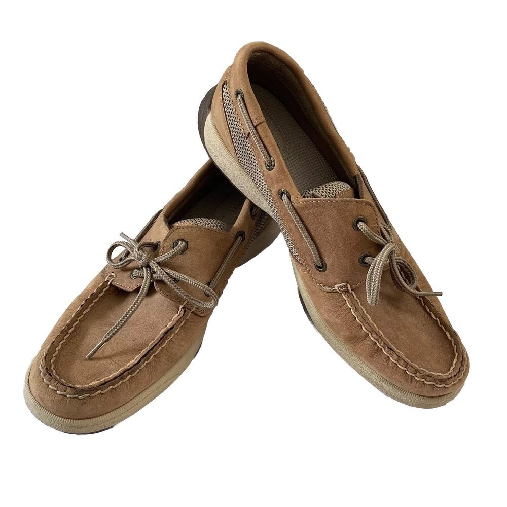 Sperry Top Sider Intrepid Tan Leather Boat Shoes Women Size US 9.5 2-eye Coastal